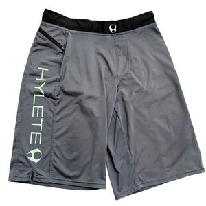 HYLETE Mens Medium Long‎ Gray Athletic Training Workout Shorts Zip Pockets